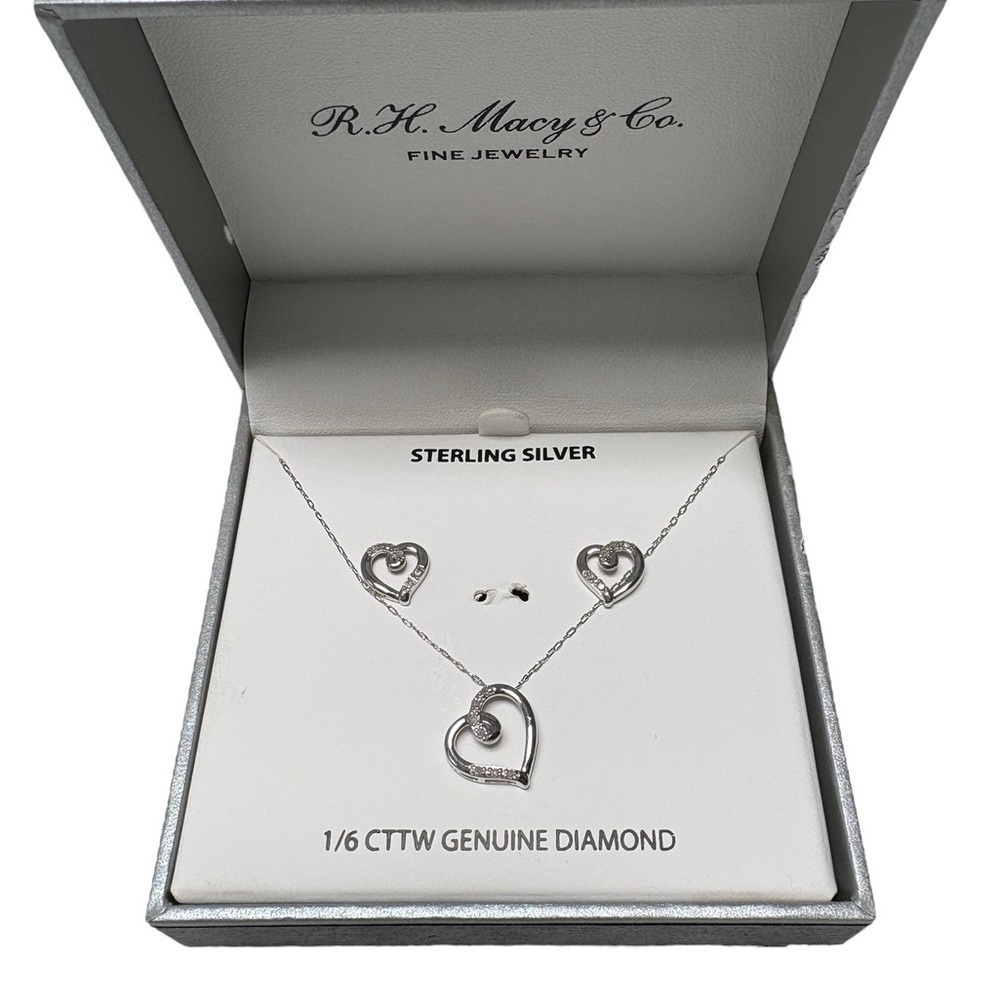 R.H. Macy & Co. Sterling Silver Diamond Heart Jewelry Set – Vintage, Boxed